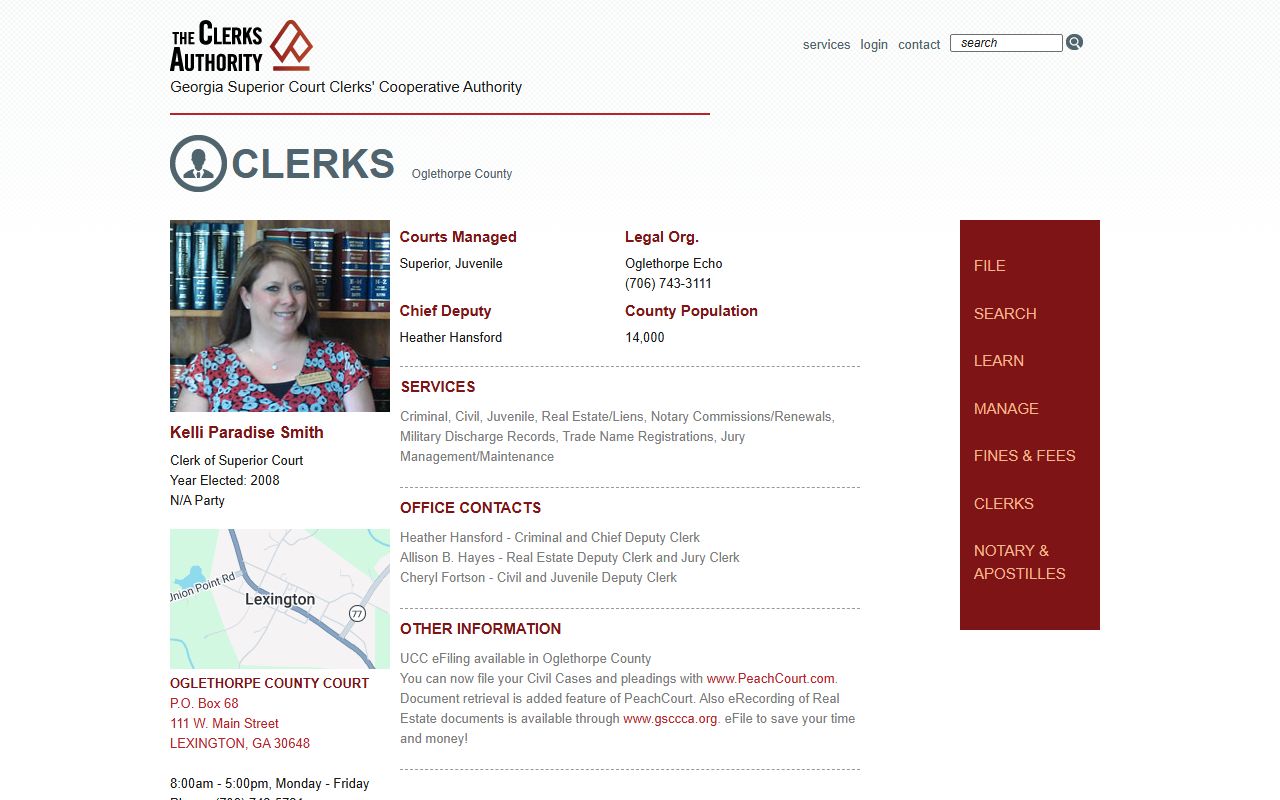 Oglethorpe County Clerk of Superior Court records GSCCCA profile
