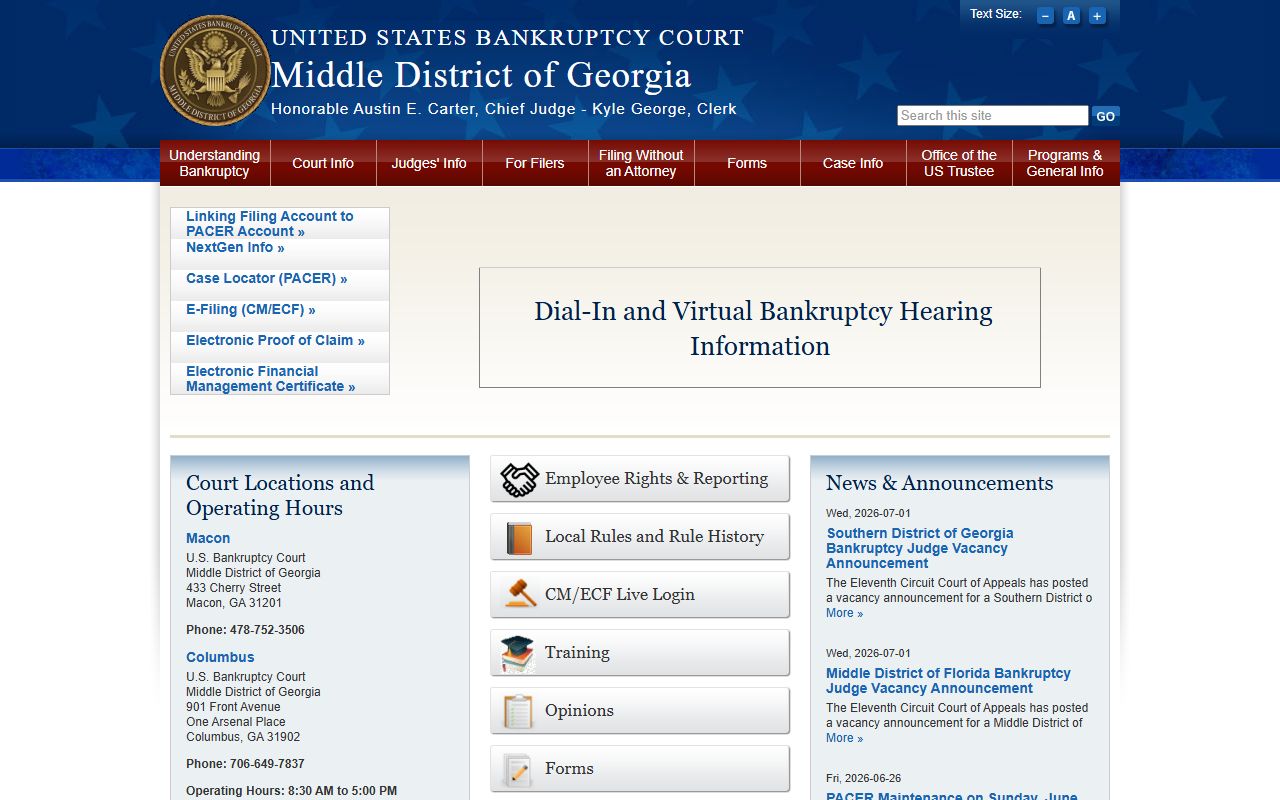 Oglethorpe County court dockets Middle District of Georgia bankruptcy court