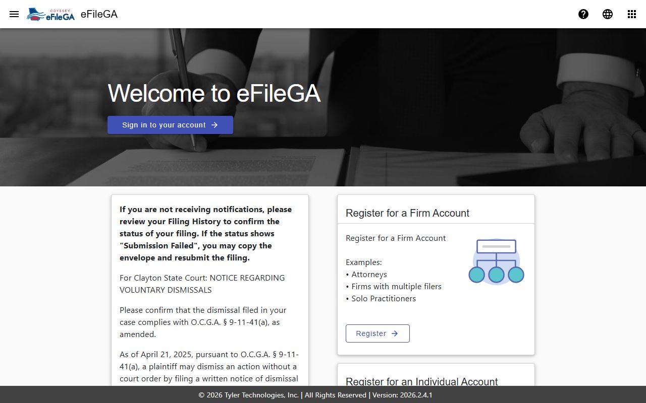 Oglethorpe County court records Tyler eFileGA landing page