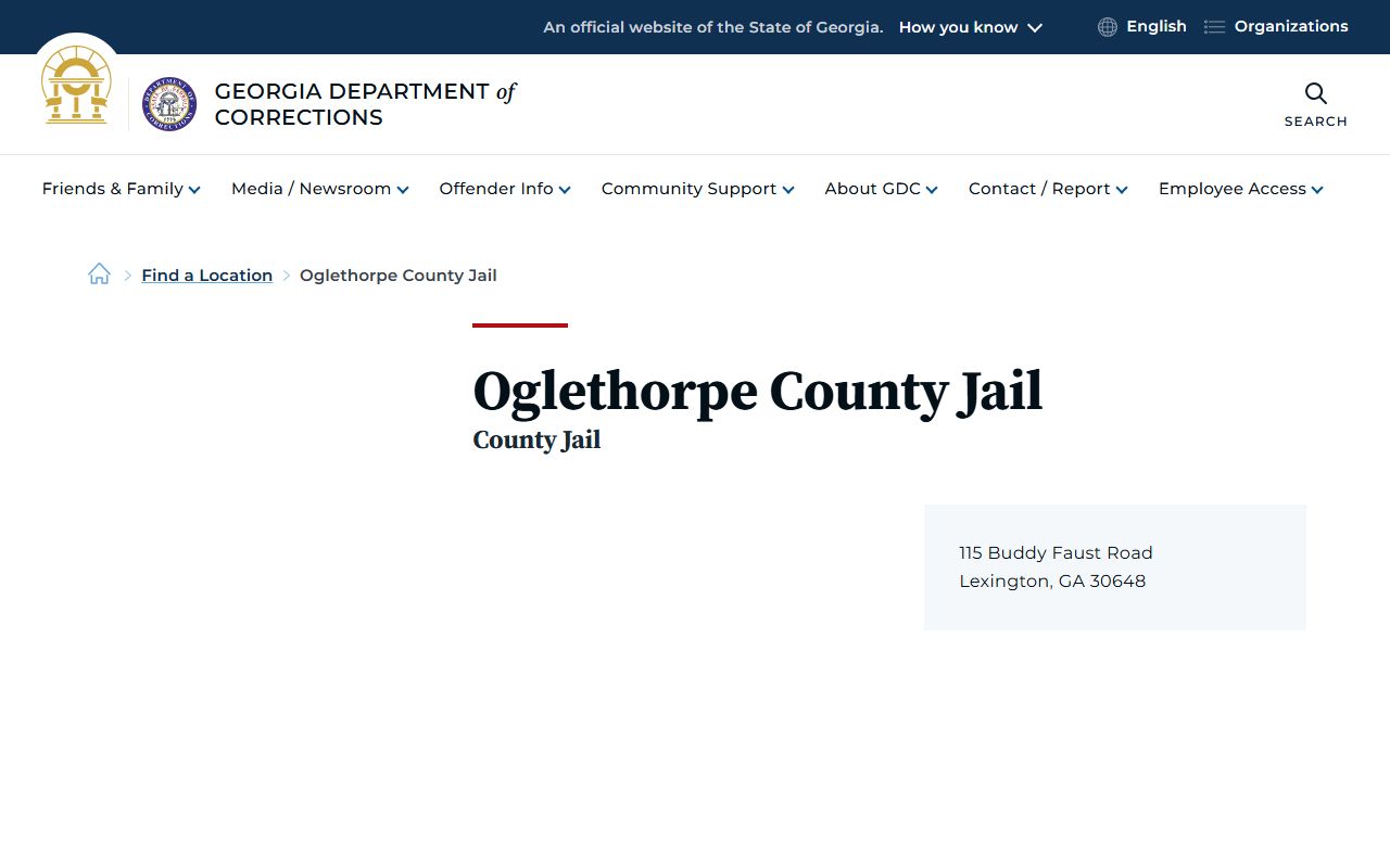 Oglethorpe County inmate search GDC jail location page