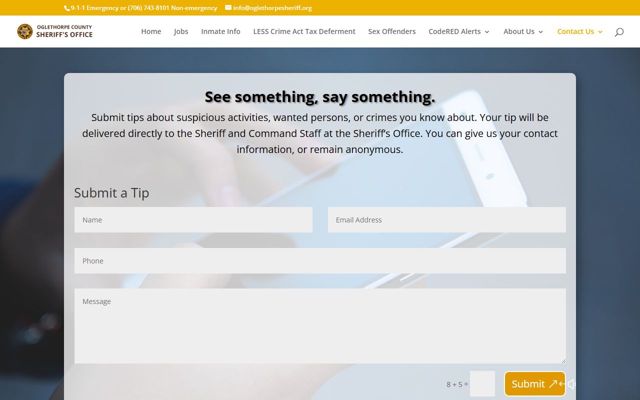 Oglethorpe County warrant search sheriff submit tip form